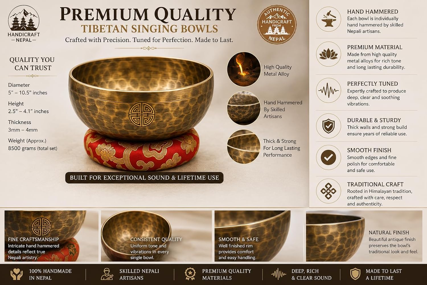 Chakra Healing Tibetan Singing Bowl - Set of 7 - Hand Hammered Tibetan Meditation Singing Bowl Nepal
