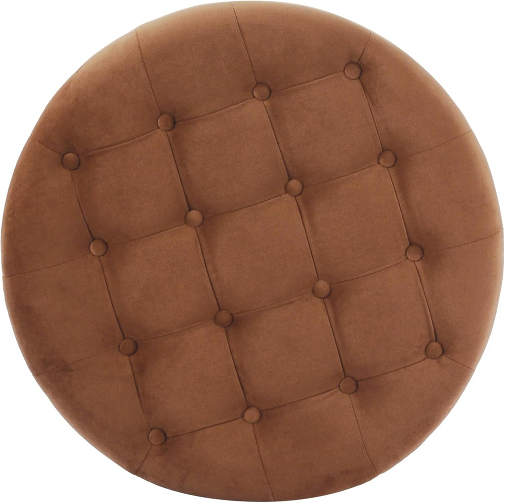 Homepop Home Decor | Button Tufted Velvet Round Storage Ottoman | Ottoman with Storage for Living Room & Bedroom, Spice Orange Velvet