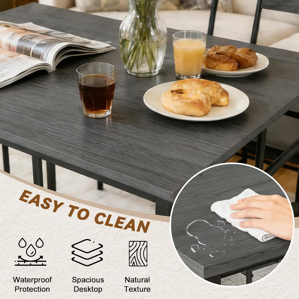 Dining Table Set for 4, 5-Piece Kitchen Table and Chairs Set, Rectangle Wooden Dining Room Table with Metal Frame & MDF Board, Perfect for Small Space, Dinette, Apartment, Grey