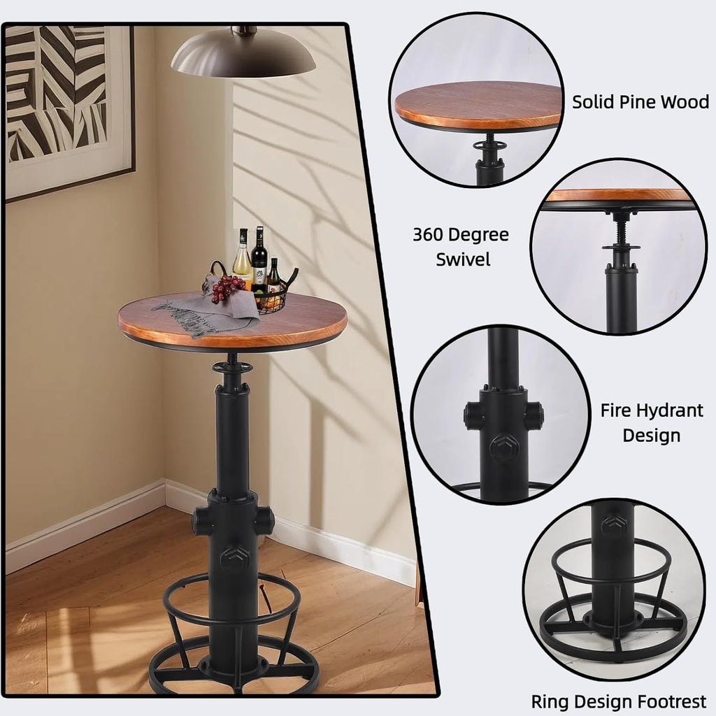 Farmhouse Bistro Bar Table with Chairs Industrial Pub Table and Stools Vintage 3 Pieces Dining Table Set Swivel High Top Height Adjustable