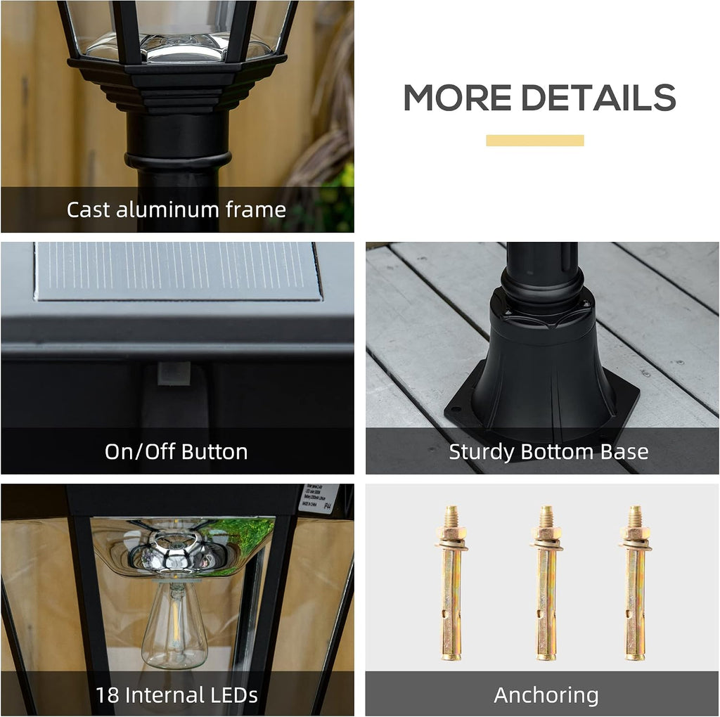Outsunny 77' Solar Lamp Post Light, Waterproof Aluminum Outdoor Vintage Street Lamp, Motion Activated Sensor PIR, Adjustable Brightness, for Garden, Lawn, Pathway, Driveway, Black