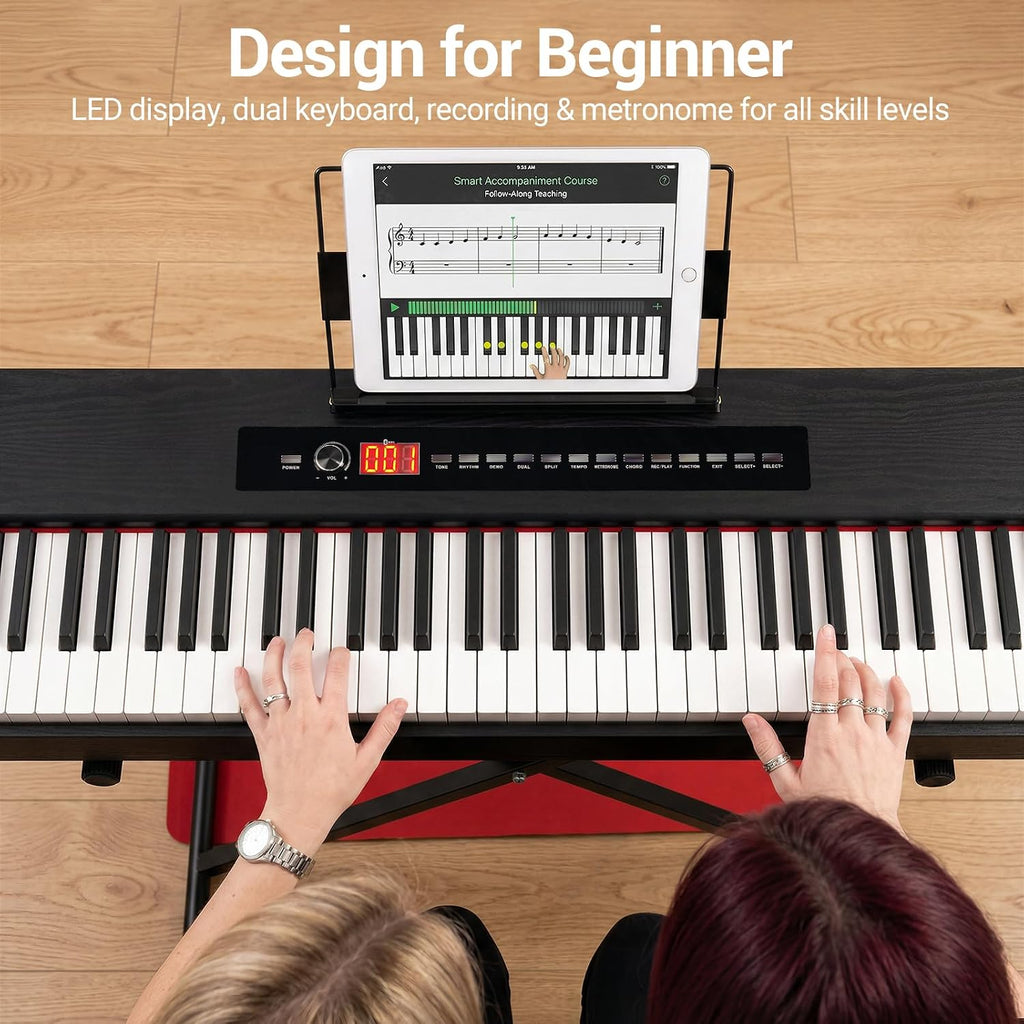 MOSEN Digital Piano 88-Key Weighted Keyboard with Hammer Action, Portable Electric Piano Set with X Stand, Recording Headphone Mode, Sustain Pedal, Music Rest, Dual Keyboard for Beginner, MDP-80D