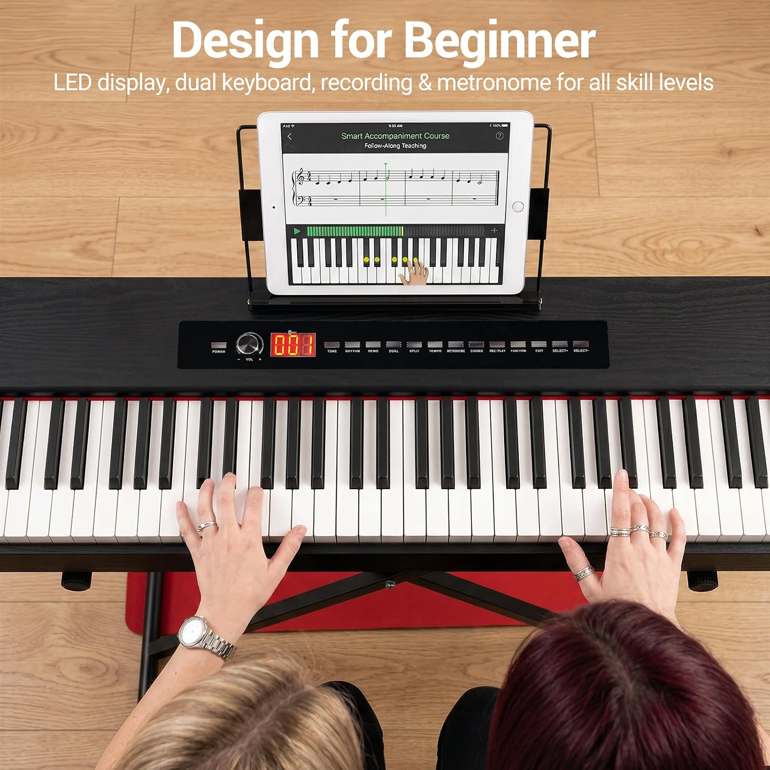 MOSEN Digital Piano 88-Key Weighted Keyboard with Hammer Action, Portable Electric Piano Set with X Stand, Recording Headphone Mode, Sustain Pedal, Music Rest, Dual Keyboard for Beginner, MDP-80D