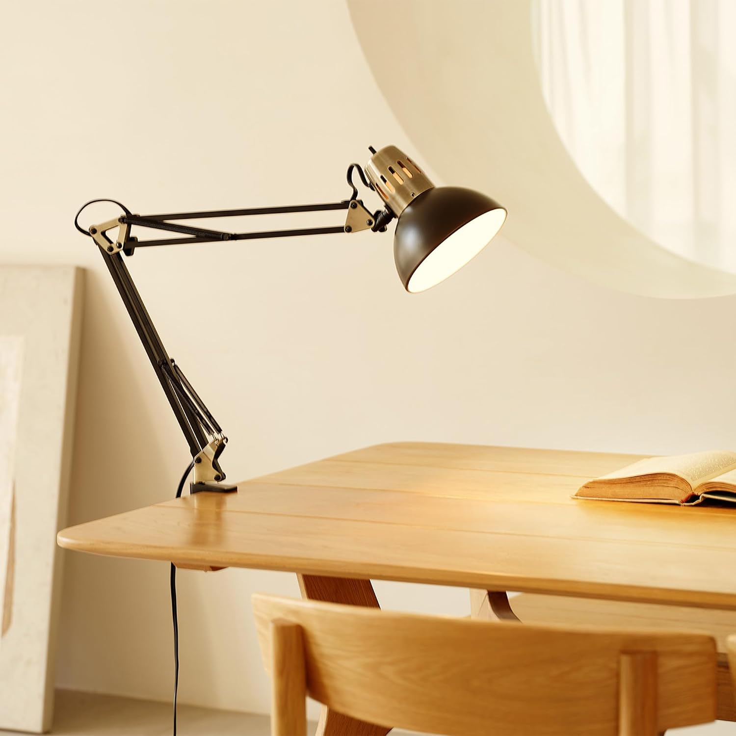 31.5' Multi-Joint Desk Lamp with Metal Clamp, Black, On/Off Rotary Switch on Shade, Partially Adjustable Swing Arm, Home Essentials, Reading Light, Office Décor