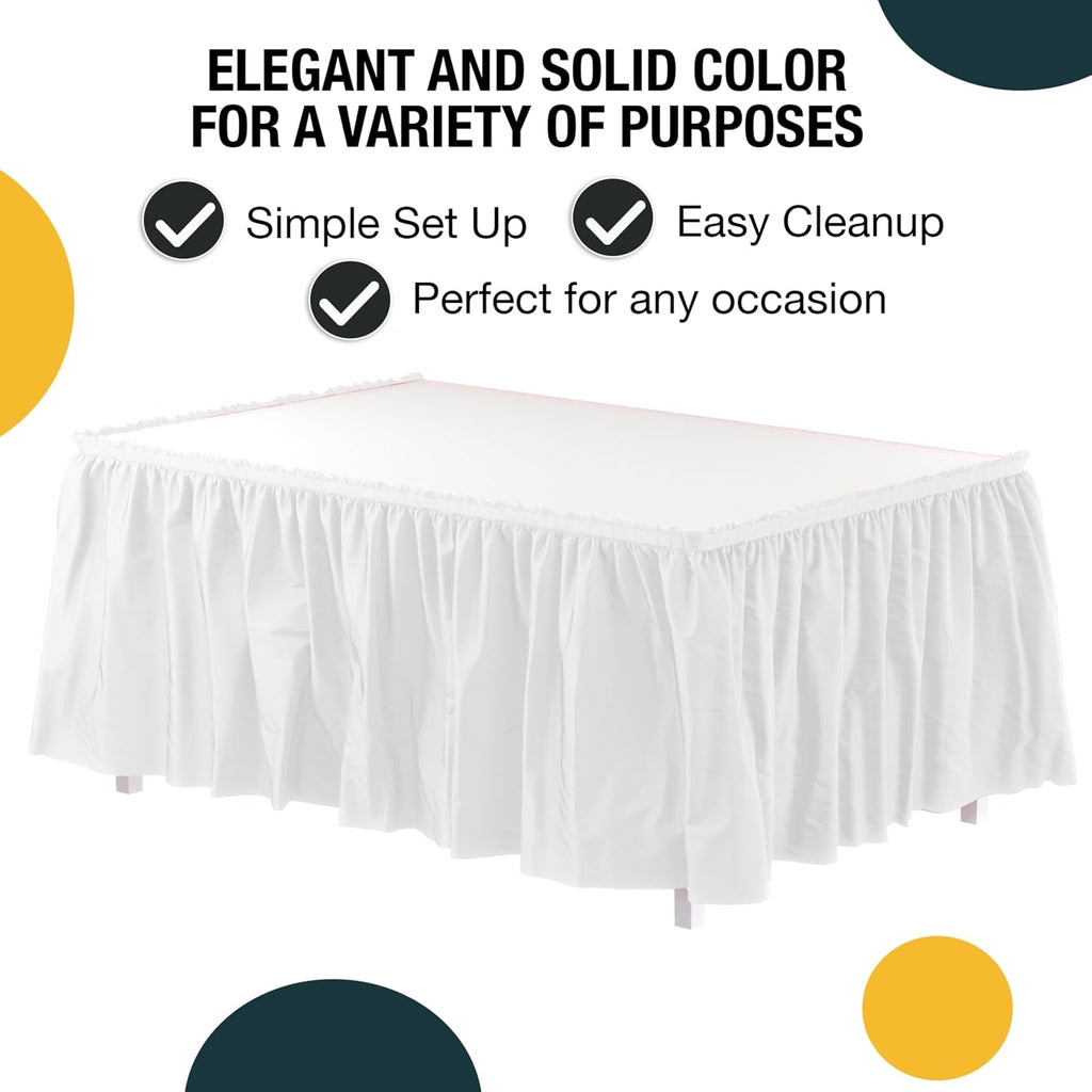 Exquisite Ruffle Table Skirt White 48 Pack 14 Ft Long Table Skirts for Rectangle Tables 6ft Plus or Round Tables Skirts with Adhesive Strip for Gender Reveal Decor & Happy Birthday Parties