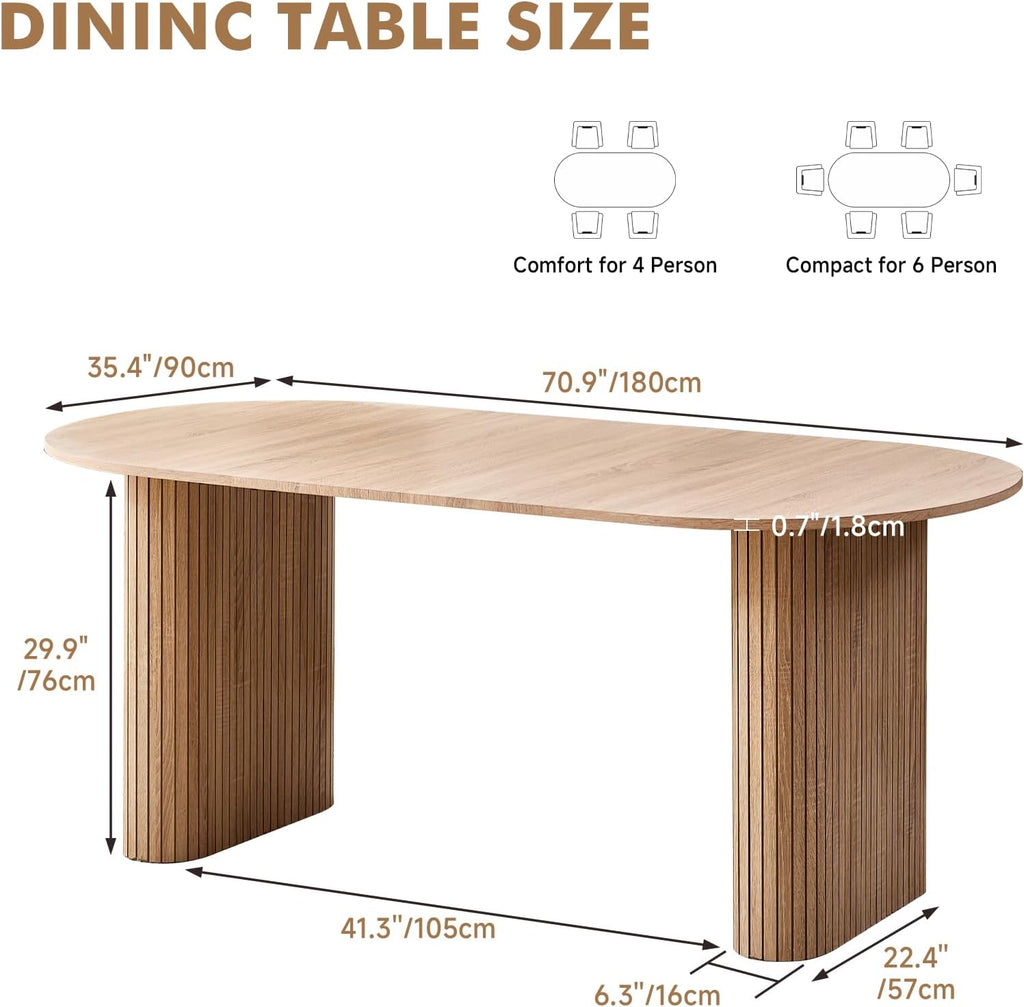 70.8' Oval Dining Table for 4 6 Person, Modern Farmhouse Kitchen Dinner Table for Breakfast Living Receiption Room, Natural