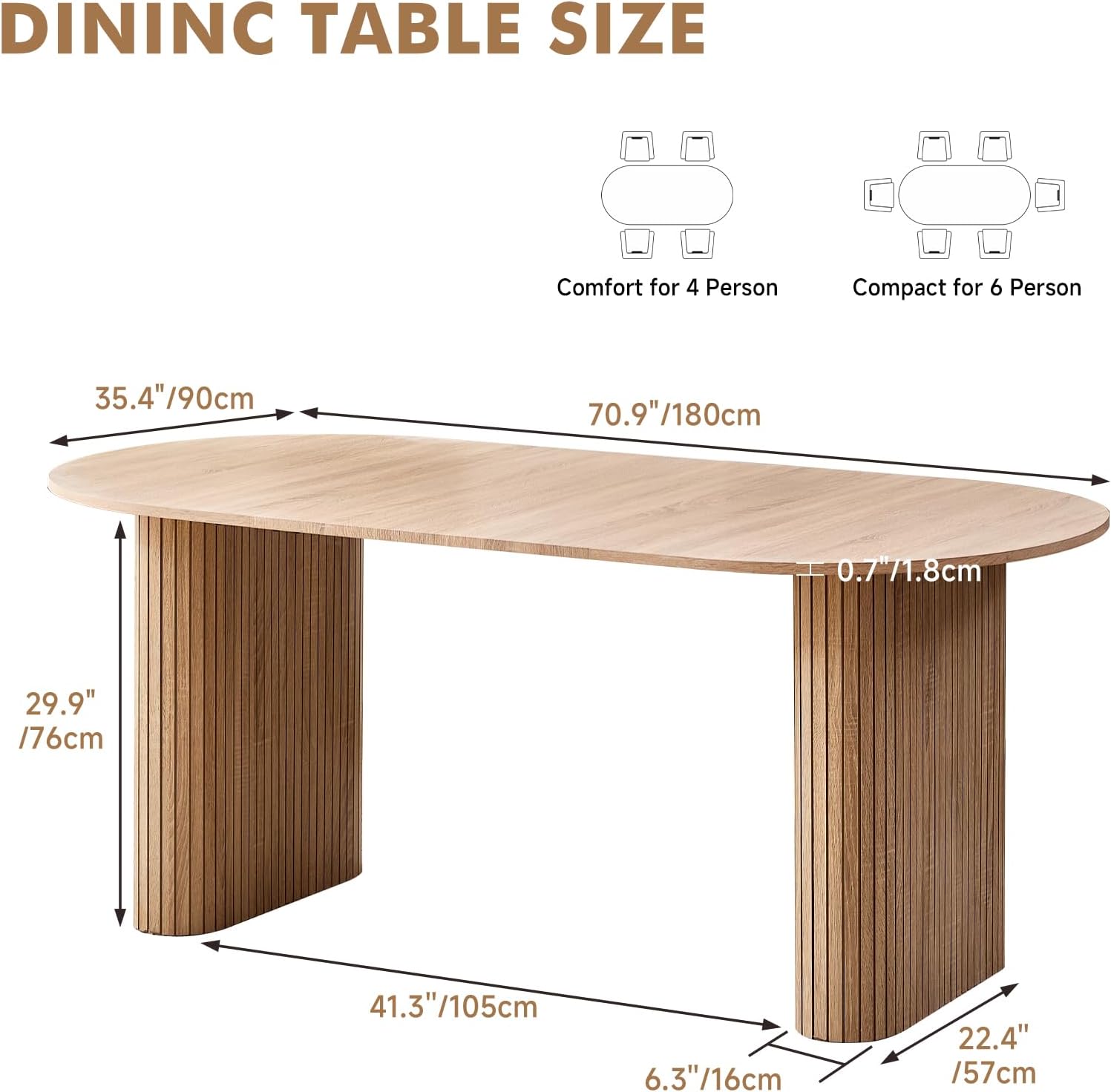 70.8' Oval Dining Table for 4 6 Person, Modern Farmhouse Kitchen Dinner Table for Breakfast Living Receiption Room, Natural