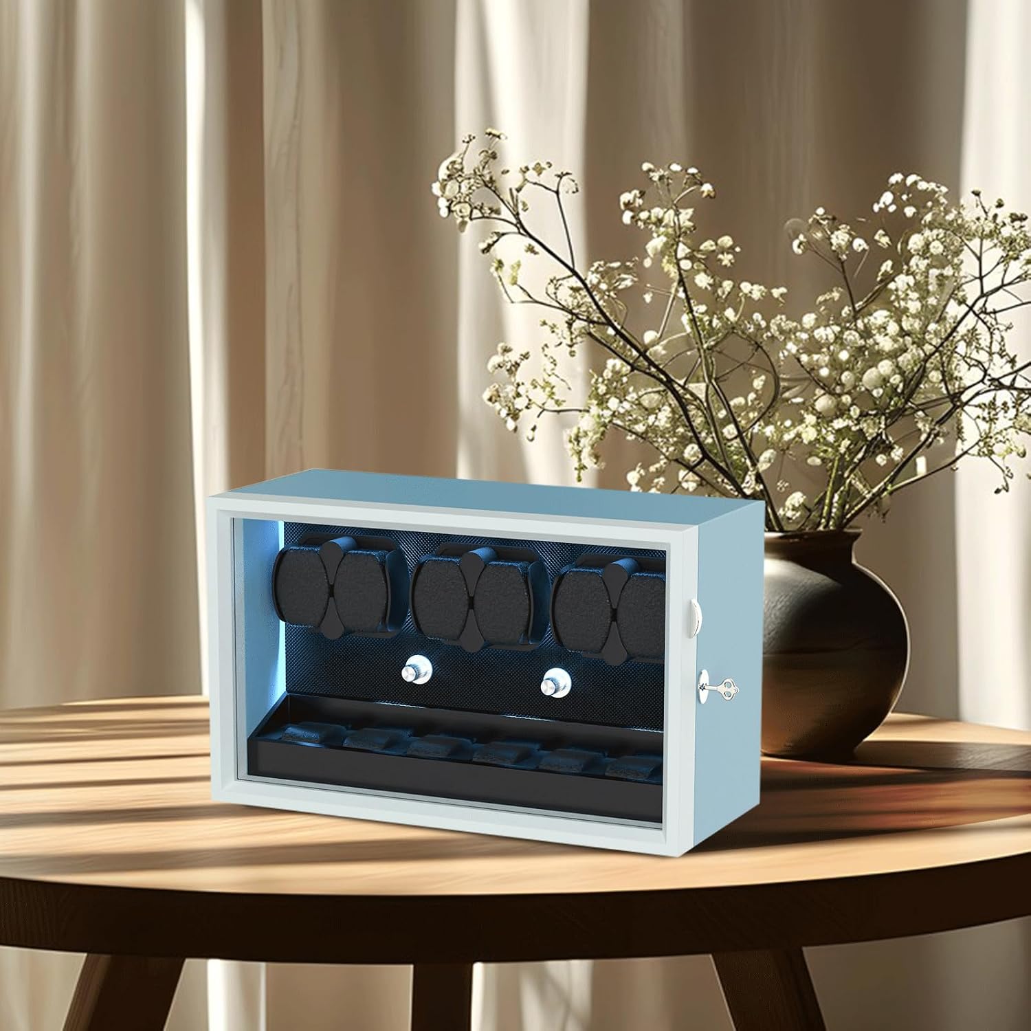 XTELARY Lockable Automatic Watch Winder - 4/6/8/12 Watch Storage, 4 Rotation Modes, Quiet Motor, Backlight