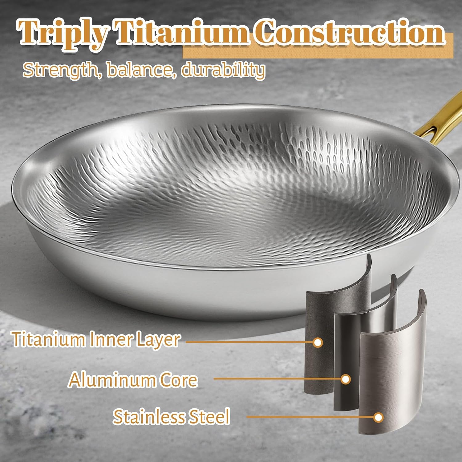 LemonRoad 2 Pieces Titanium Cookware Set, 11'' and 9.45'' Pots and Pans with Lids Triply Titanium No Coat Technology Safe for Oven, Induction and Cook Tops, Dishwasher Safe (Pan and Soup Pot)