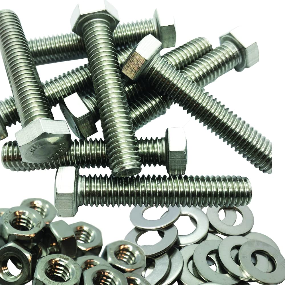 1/2' - 13 x 2-304-STAINLESS Steel Bolts, Nuts & WASHERS - 18-8 HEX Head Bolt - 304 Grade. General Purpose Bolts + Nuts + Washers - Full Thread Tap Bolts (100)
