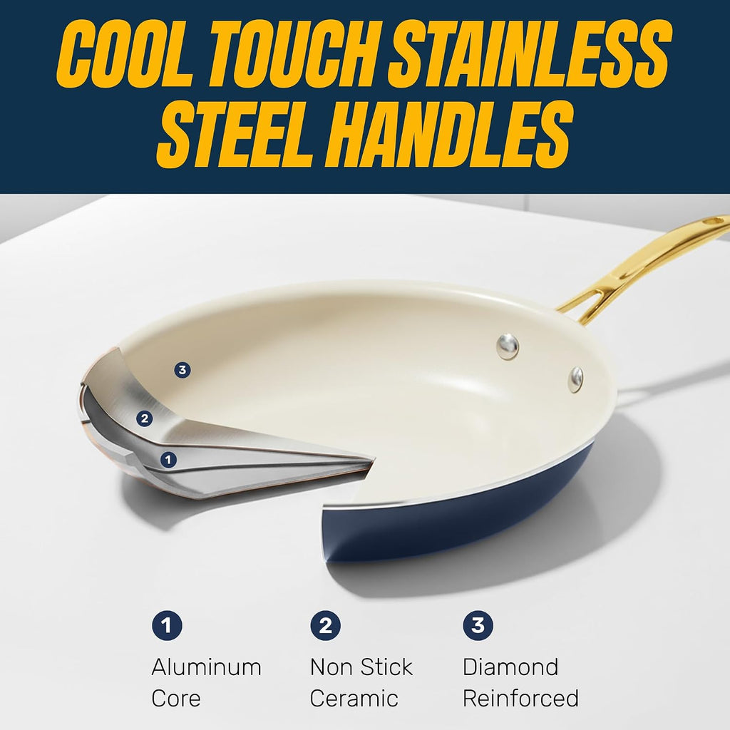 Gotham Steel 20pcs Pots and Pans Set Non Stick Ceramic Cookware Set with Deep Frying Pan Set & 6pc Knife Set, Improved Ti-Cerama Coating Made without PFOA PFOS Lasts 2x Longer, Oven & Dishwasher Safe