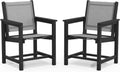 SERWALL Outdoor Dining Chairs Set of 2, All-Weather HDPE Textilene Sling Dining Chair for Backyard, Garden, Black