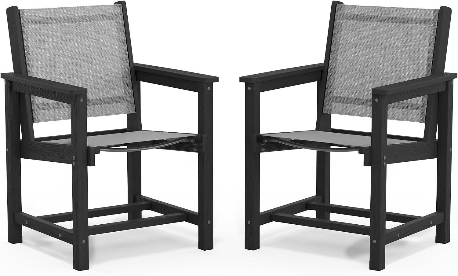 SERWALL Outdoor Dining Chairs Set of 2, All-Weather HDPE Textilene Sling Dining Chair for Backyard, Garden, Black
