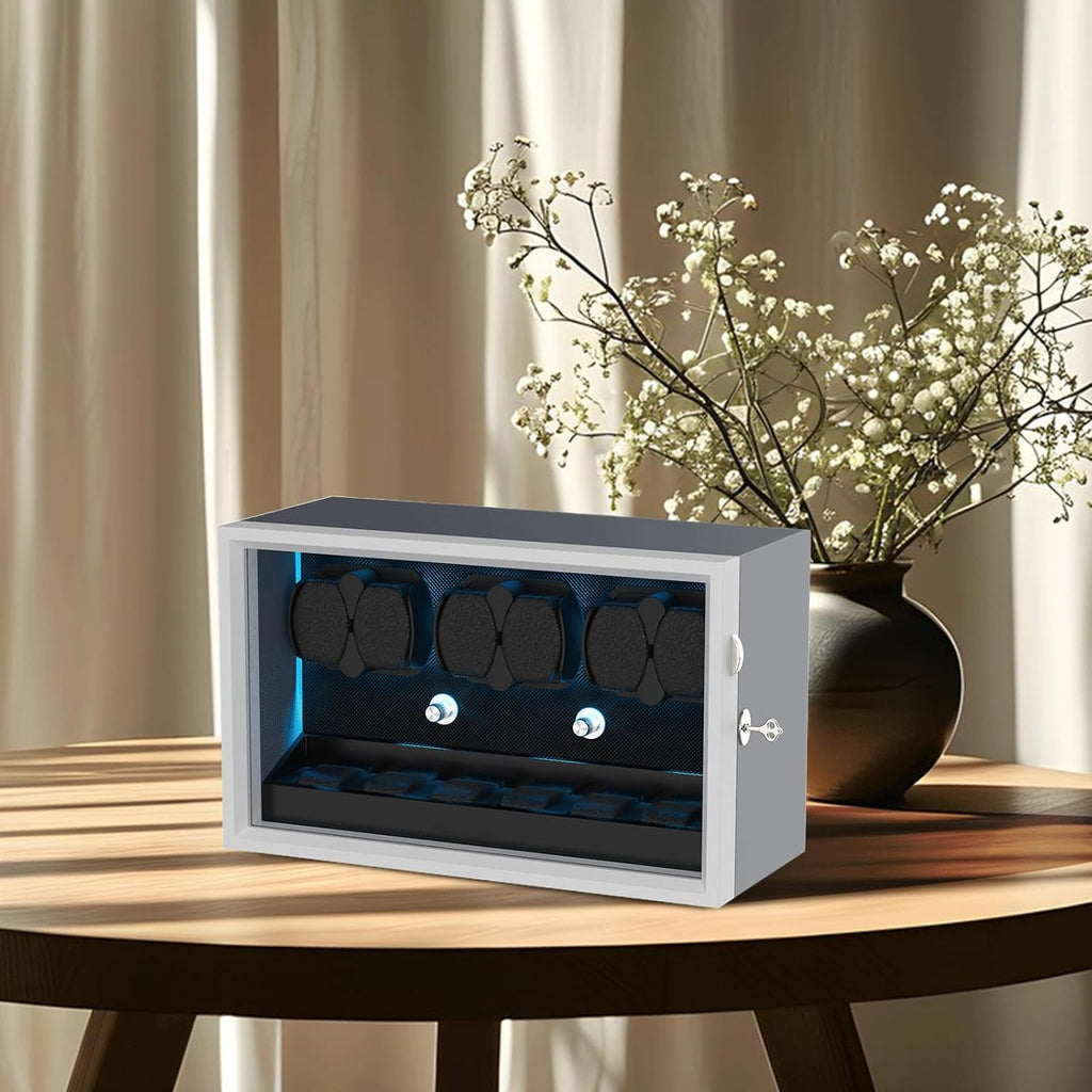 XTELARY Lockable Automatic Watch Winder - 4/6/8/12 Watch Storage, 4 Rotation Modes, Quiet Motor, Backlight