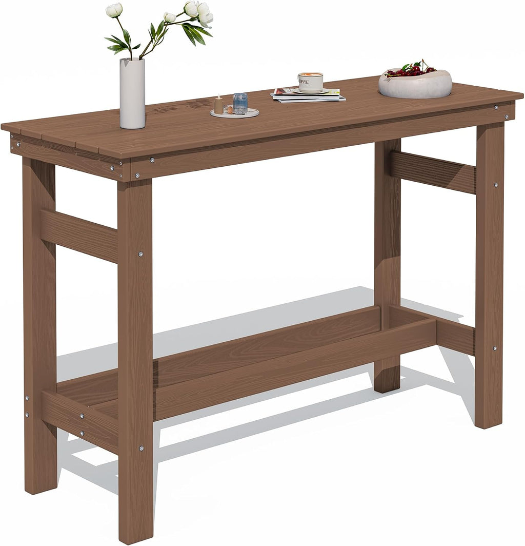 SERWALL 41' Outdoor Bar Table, All Weather HDPE Patio Bar Counter Height Table, Rectangle Patio Bar Table for Outside, Garden, Backyard, Balcony, Poolside, Brown