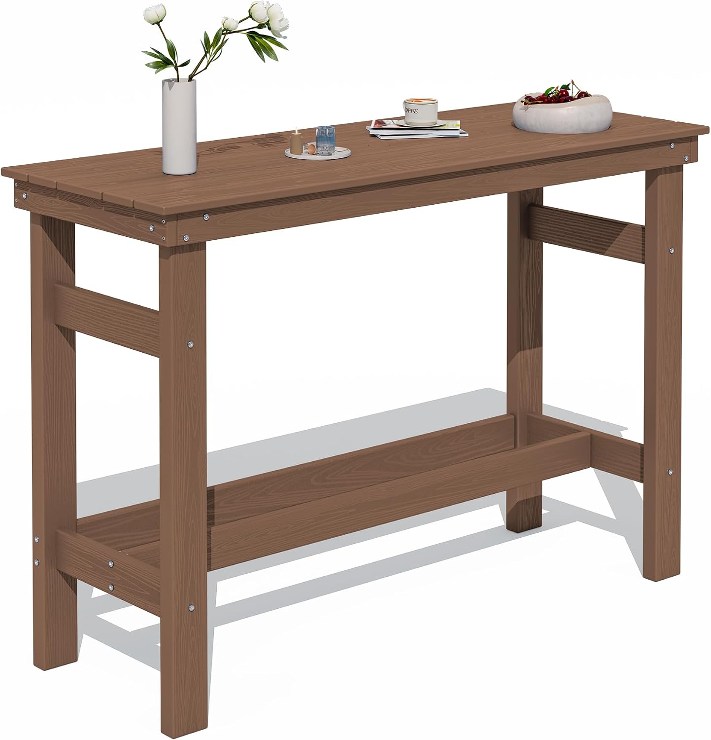 SERWALL 41' Outdoor Bar Table, All Weather HDPE Patio Bar Counter Height Table, Rectangle Patio Bar Table for Outside, Garden, Backyard, Balcony, Poolside, Brown