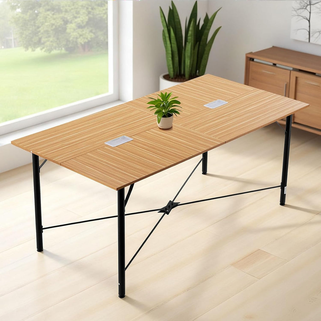 VEVOR Conference Table, 6 ft Office Meeting Table for 6-8 Person, Modern Rectangle Seminar Desk with Metal Legs, Meeting Desk Ideal for Office, Boardroom, Conference Room, Easy Assembly, Brown