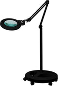 Neatfi 7' XL Bifocals 1,600 Lumens Super LED Magnifier Lamp (Black) Bundle Floor Stand with 6 Wheels Rolling Base (Black)