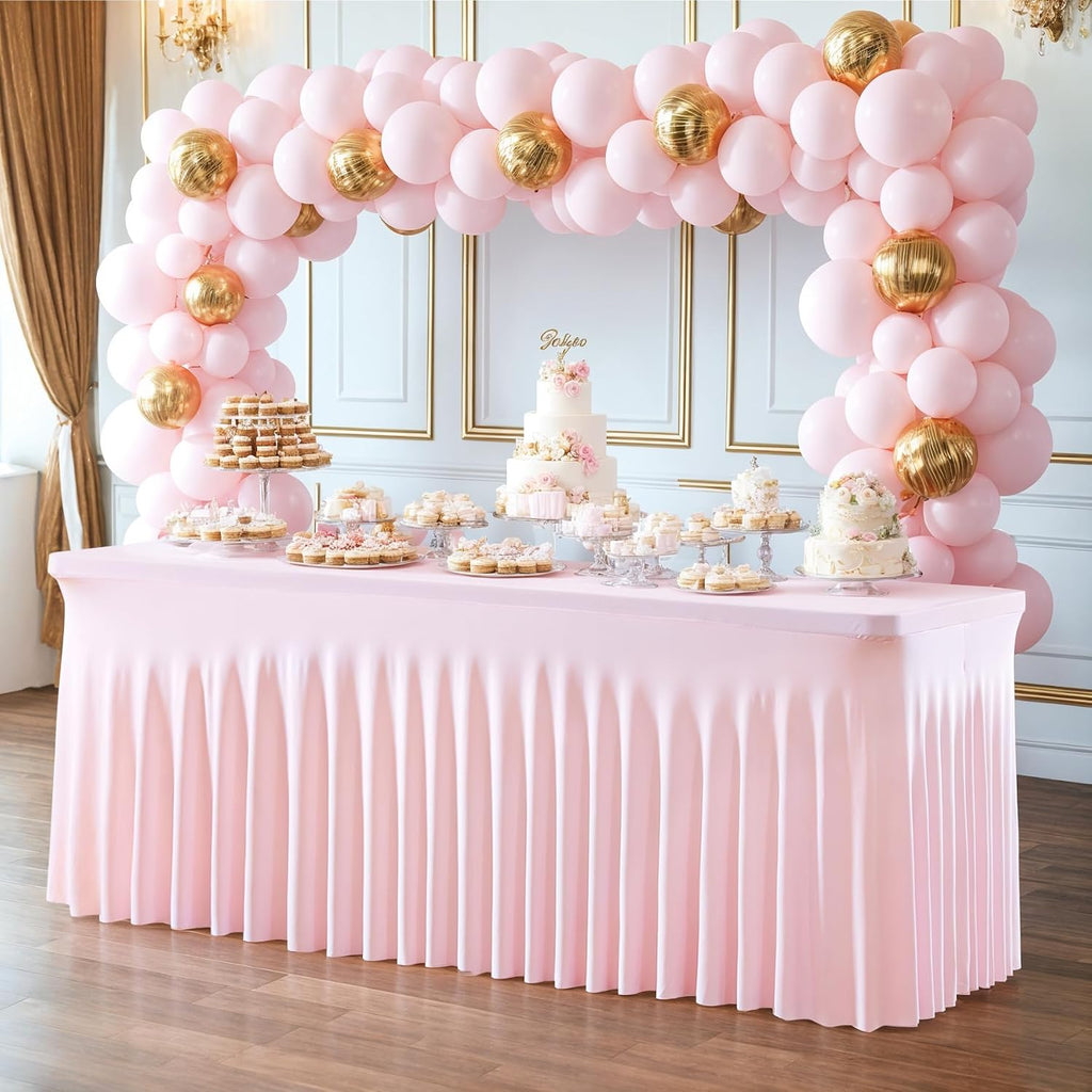 6 Pack Pink Table Cloth for 8 Foot Rectangle Tables Spandex Fitted Tablecloth 8ft Stretch Table Covers Skirt Pink Banquet Tablecloths Wrinkle Free Tablecloth for Party Wedding Birthday Event