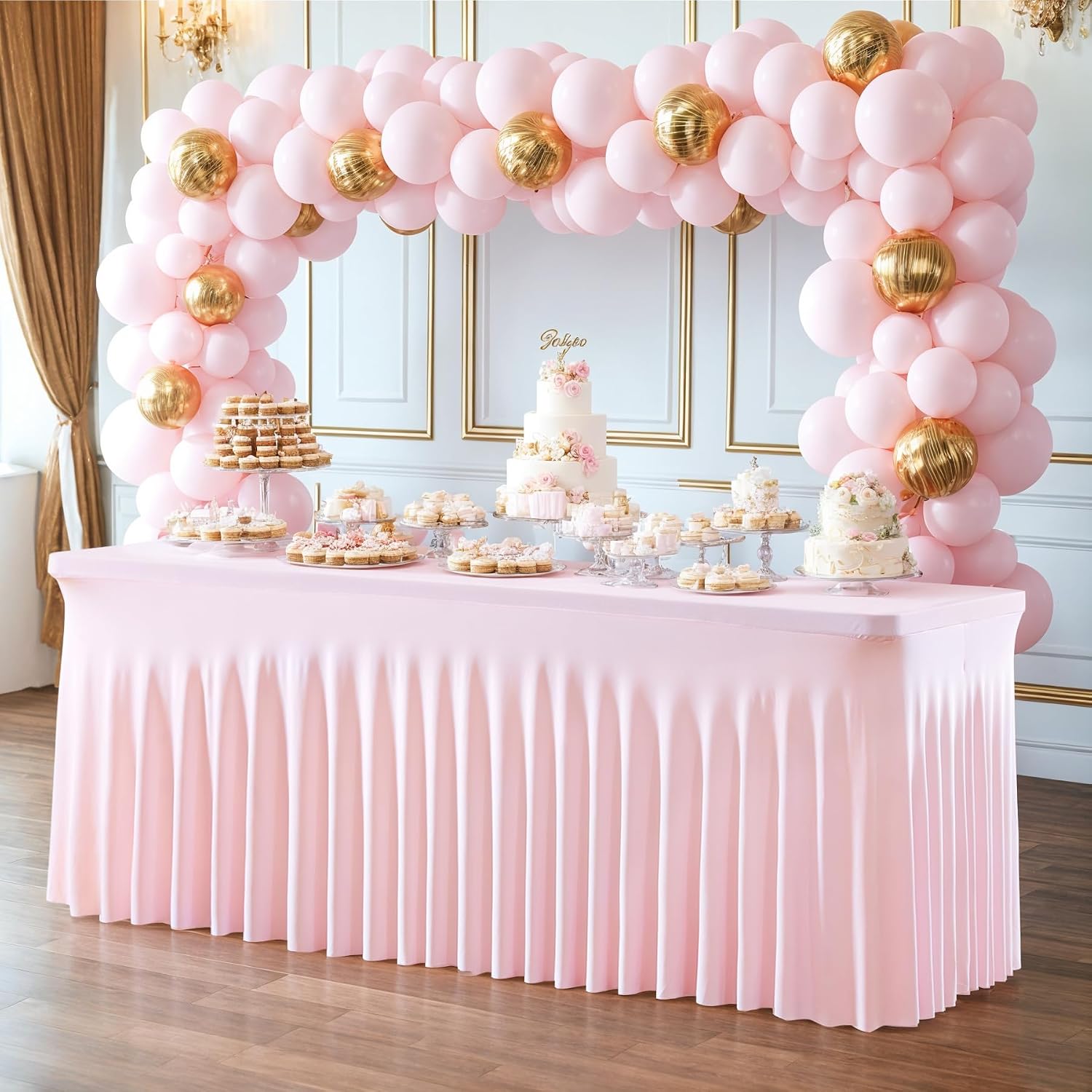 6 Pack Pink Table Cloth for 8 Foot Rectangle Tables Spandex Fitted Tablecloth 8ft Stretch Table Covers Skirt Pink Banquet Tablecloths Wrinkle Free Tablecloth for Party Wedding Birthday Event