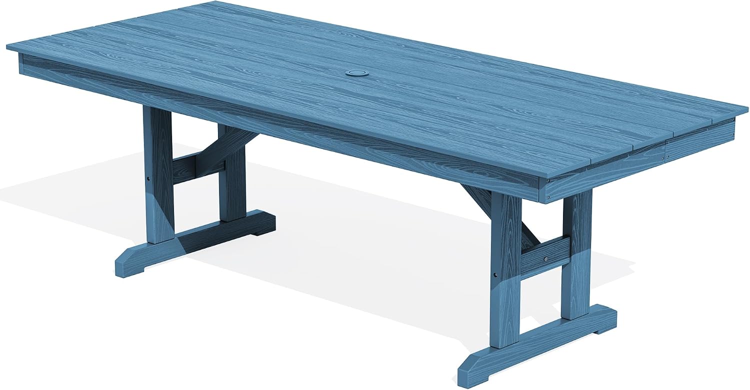SERWALL Outdoor Dining Table, 84' Rectangular Dining Table for 6-10 Person, All Weather HDPE Outdoor Furniture for Backyard, Garden, Navy