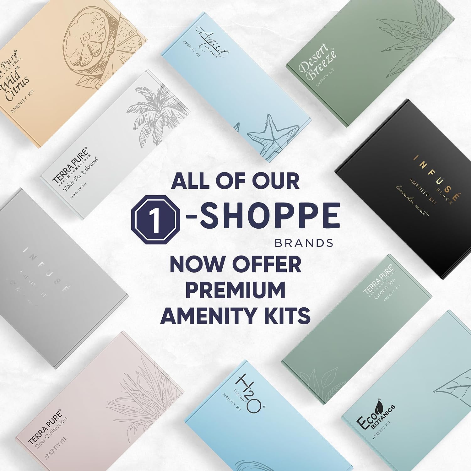 Aqua Organics Amenity Kit | Boxed Hotel Toiletries Bulk Set | 1 oz Shampoo, Conditioner, Lotion, Body Wash & Bar Soap | 300 Sets per Case