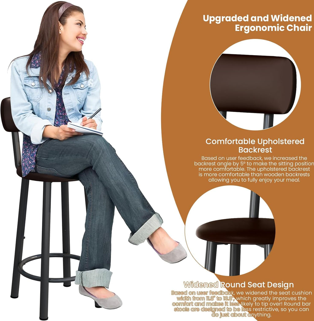 Recaceik Bar Table Set for 4 Bar Table and Chairs Set, Industrial Dinner Table with 4 PU Leather Upholstered Backrest Stool, Counter Height Pub Dining Room Table Set for Apartment Small Spaces