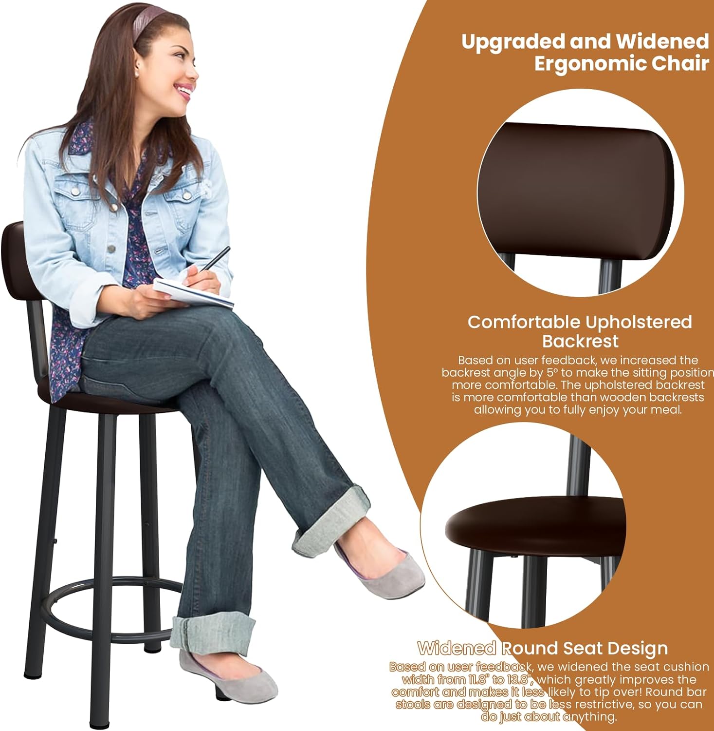 Recaceik Bar Table Set for 4 Bar Table and Chairs Set, Industrial Dinner Table with 4 PU Leather Upholstered Backrest Stool, Counter Height Pub Dining Room Table Set for Apartment Small Spaces