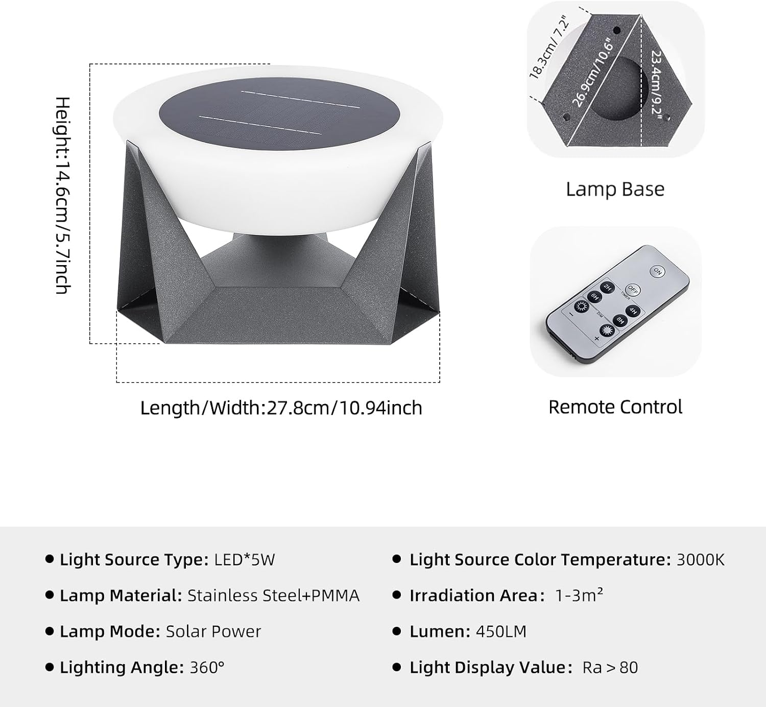 Solar Post Lights, 11' Modern Post Light Dusk to Dawn Outdoor Column Cap Light Waterproof Solar Gate Pillar Lamp 3000K LED Landing Lighting Fixture for Patio Garden Decoration