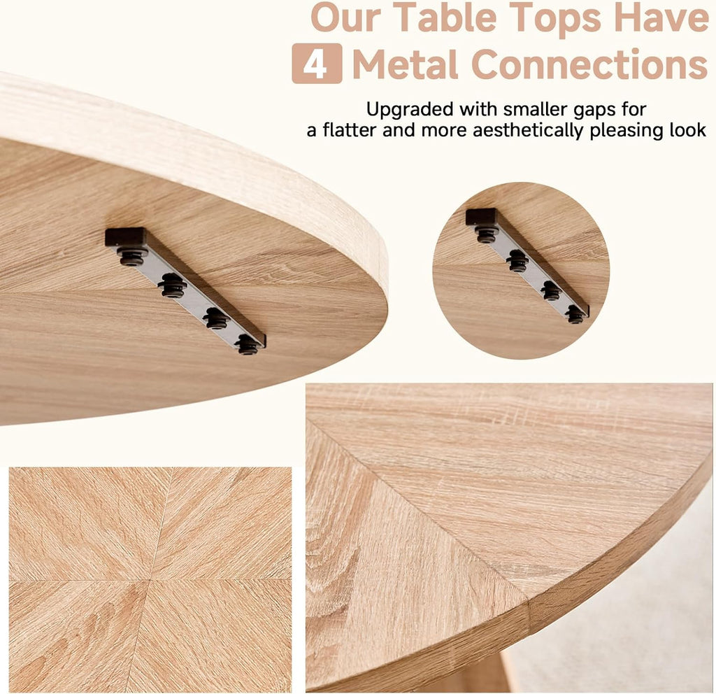 47 inch Round Dining Table Set for 4 with Chairs Kitchen Table and Chairs Set Mid-Century Modern Round Wood Kitchen Tables with Upholstered Synthetic Leather Chairs Set of 4