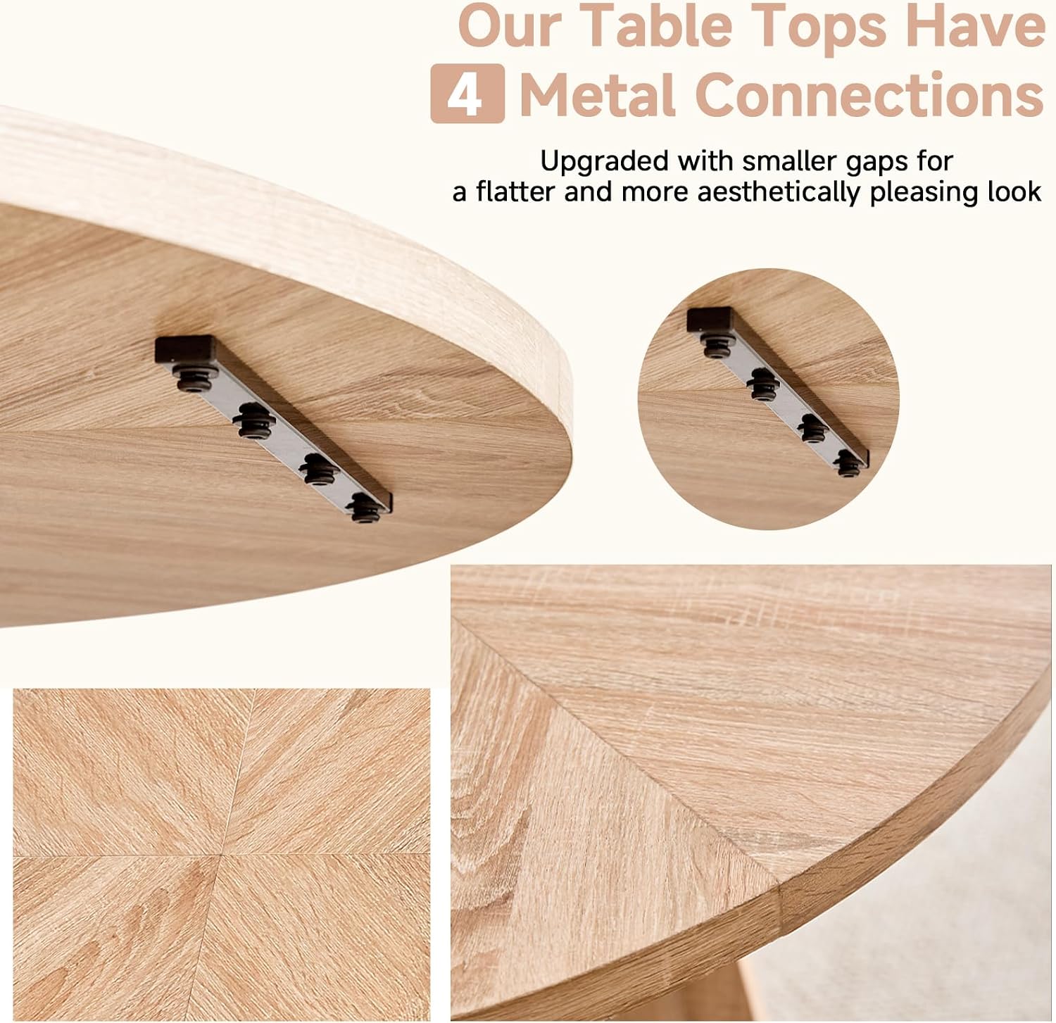 47 inch Round Dining Table Set for 4 with Chairs Kitchen Table and Chairs Set Mid-Century Modern Round Wood Kitchen Tables with Upholstered Synthetic Leather Chairs Set of 4