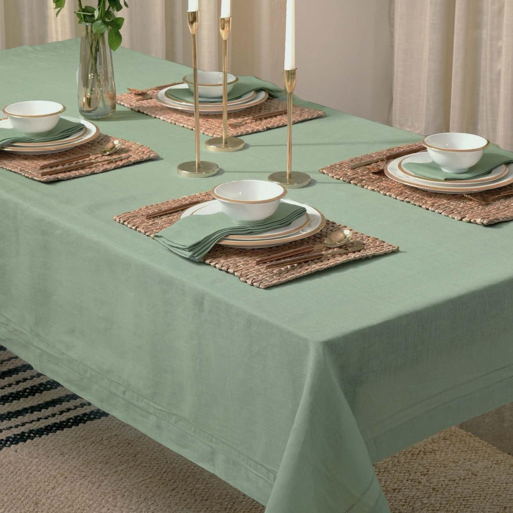 BLUE FLOWER CO Premium 100% Pure Linen Tablecloth 70'x120' Rectangle, Double Hemstitched Table Cover for Dinner, Parties, Eco-Friendly, Fall & Winter Table Décor - Sage Green