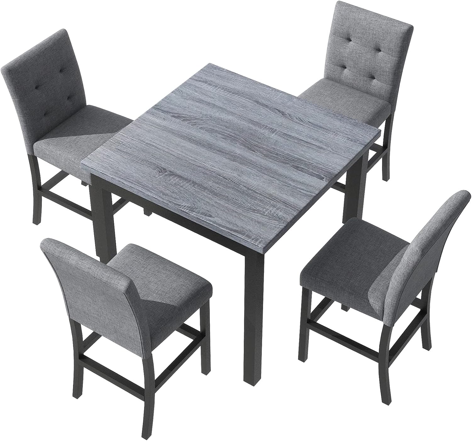 Bellemave 5 Piece Counter Height Dining Table Set for 4 High Top Square Kitchen Table and Chairs Dinning Room Small Breakfast Table Set Pub Table and High-Back Chairs Set of 4.(Grey)