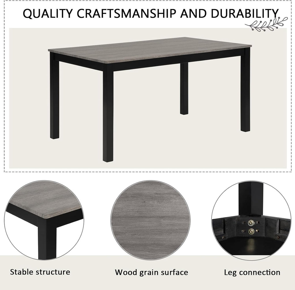 LUMISOL 6 Piece Dining Table Set with Bench and Chairs, Wood Kitchen Table Set for Kitchen, Dining Room, Living Room, Light Grey+Black