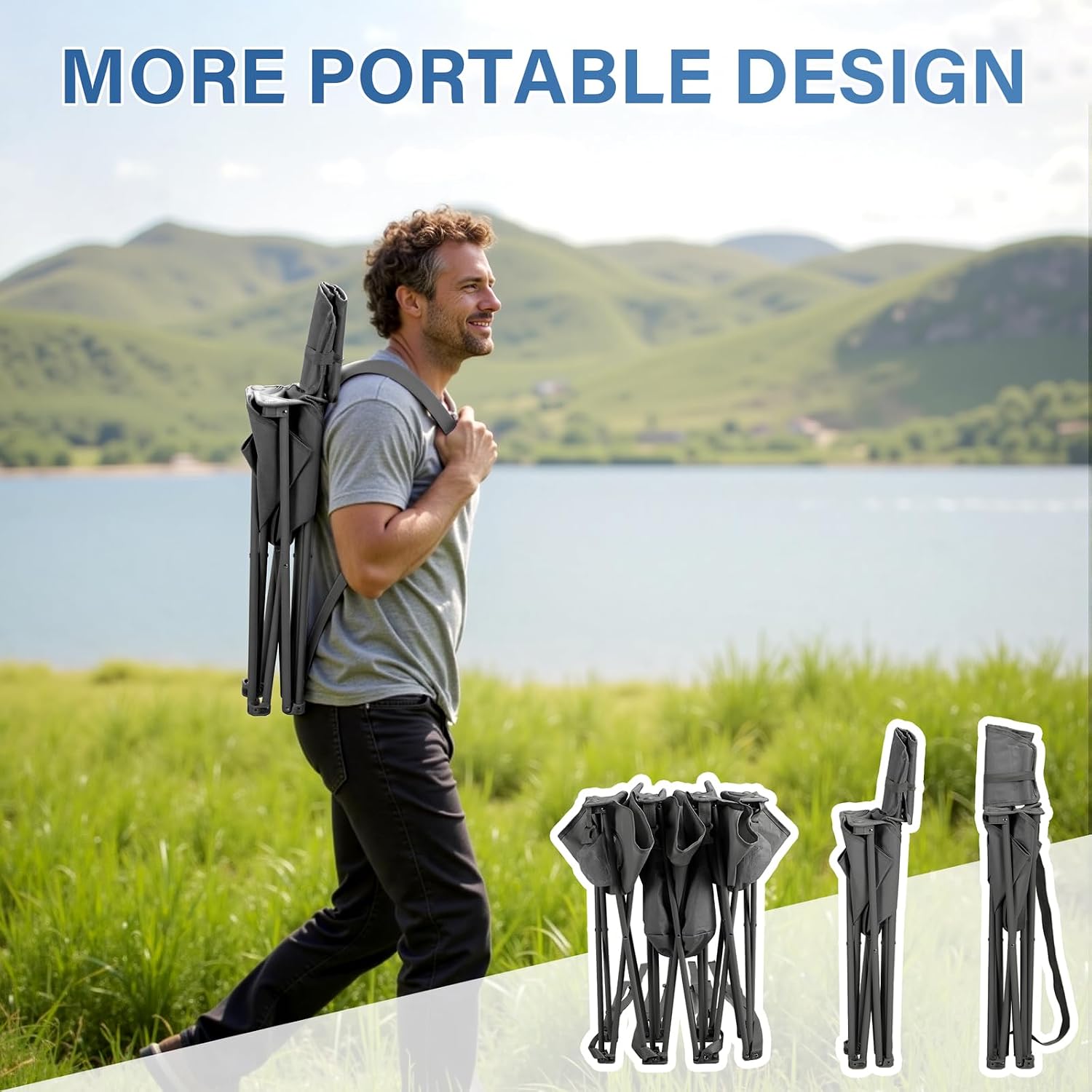 Camping Chair Set of 3, Outdoor Folding Camping Chairs for Heavy People with Cup Holder & Carry Bag,Collapsible Chair Include One Sofa Chair and Two Single Chair,Support up to 500lbs