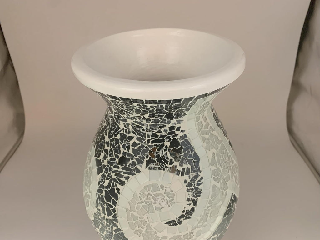 Floor Vase, 18 Inch Mosaic Vase – Tall Cylinder Made of Terracotta with Black and White Glass Mosaic Pieces – Handcrafted Decorative Home Décor Accent Piece for Bedroom, Living Room, Office