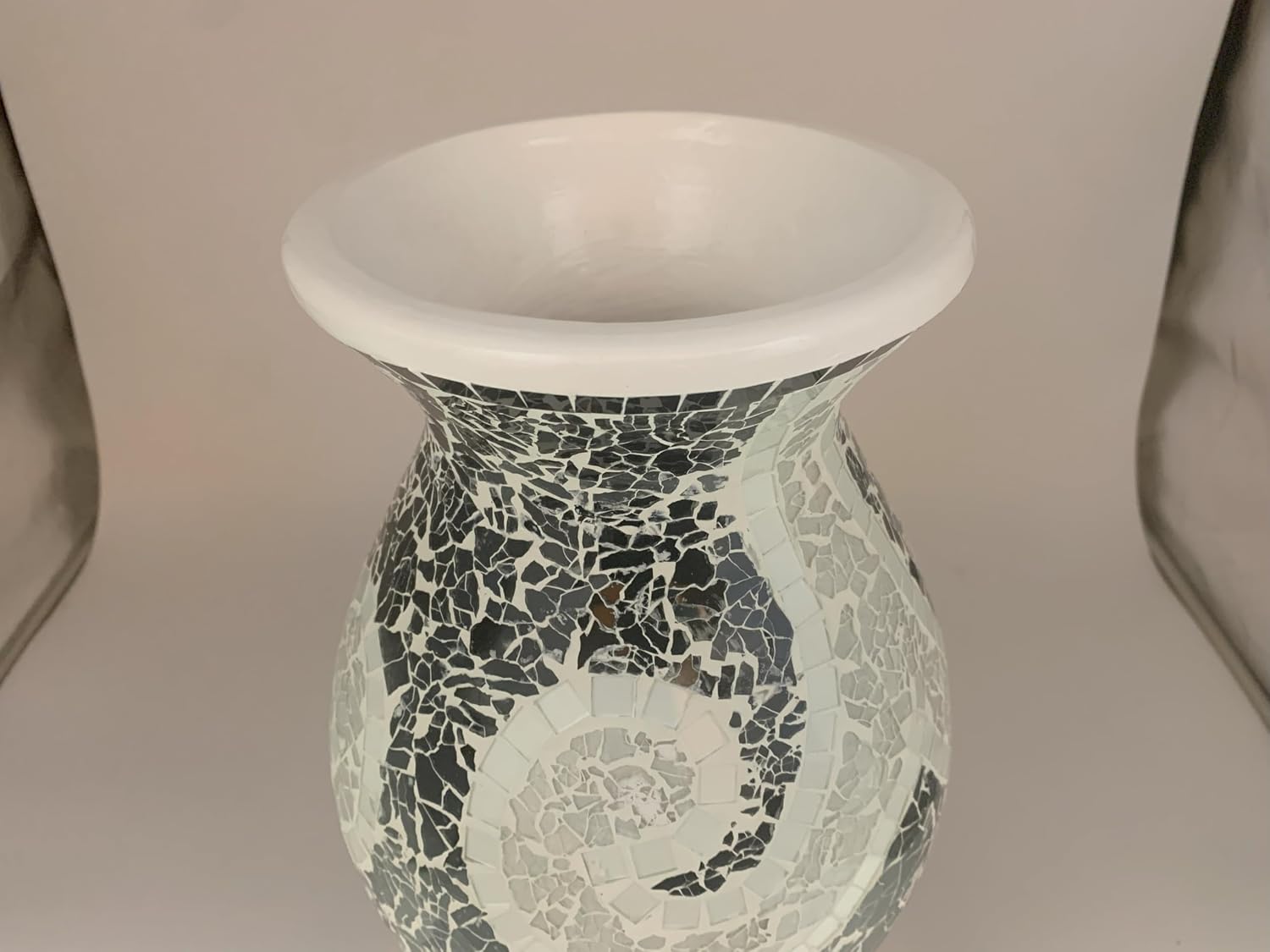 Floor Vase, 18 Inch Mosaic Vase – Tall Cylinder Made of Terracotta with Black and White Glass Mosaic Pieces – Handcrafted Decorative Home Décor Accent Piece for Bedroom, Living Room, Office