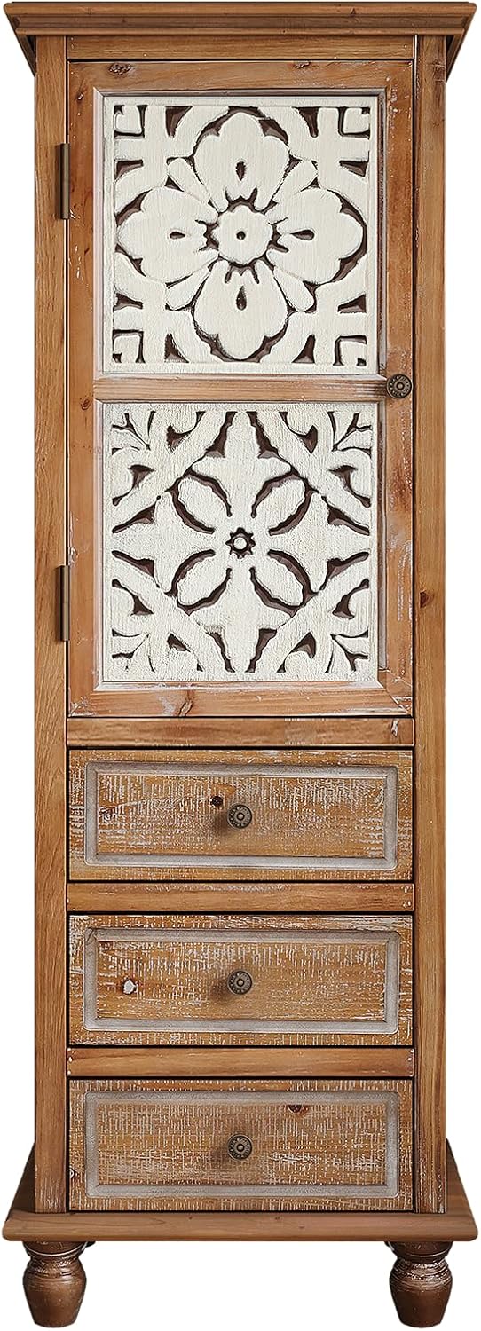 LKTART Solid Wood Accent Storage Cabinet with Carved Doors,54' Tall Thin Storage Cabinet with Drawers for Entryway,Kitchen,Living Room