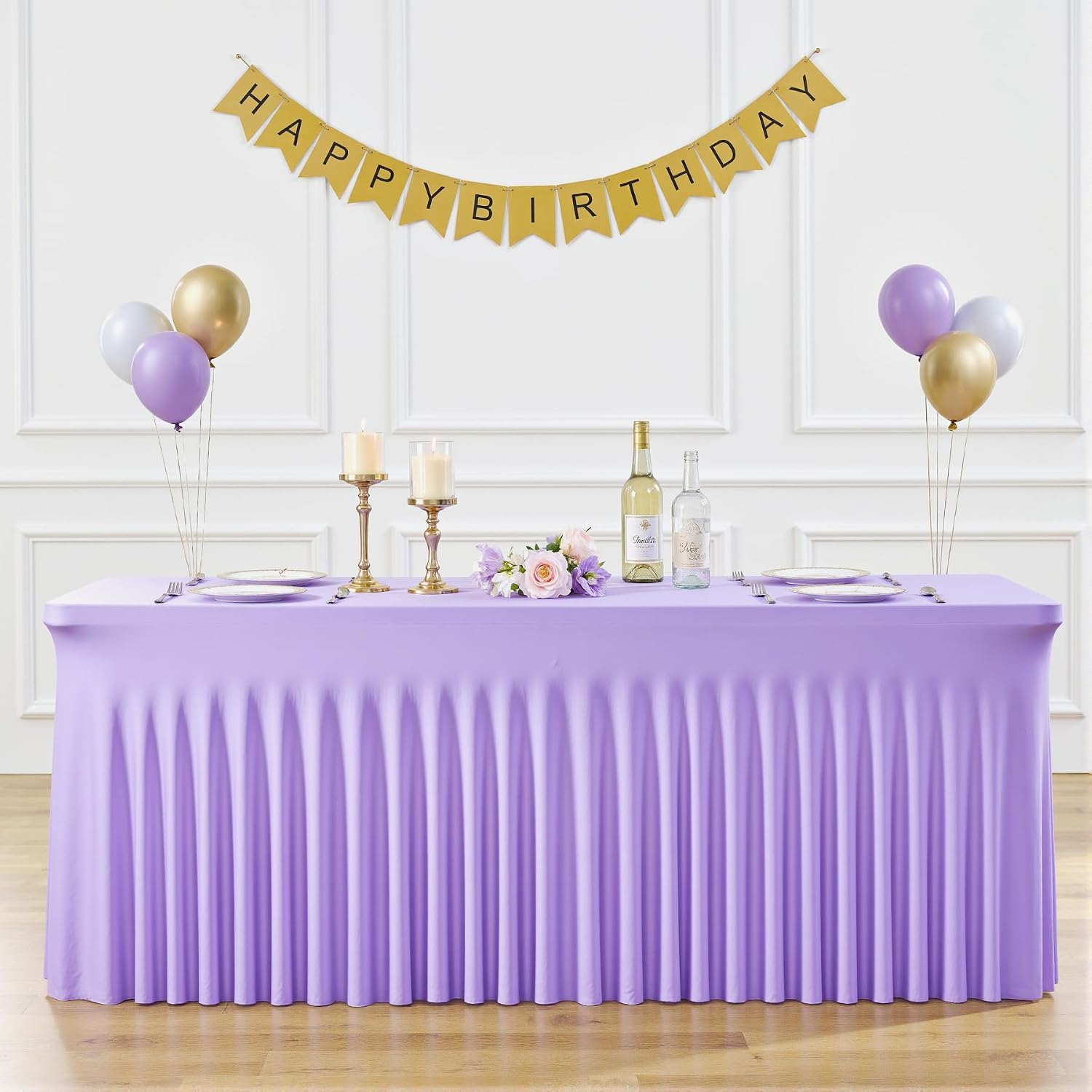 Suppromo 6 Pack 8ft Lavender Spandex Table Cloths for Rectangle Tables Wrinkle Free Light Purple Rectangle Tablecloths Stretch Fitted Table Cover for Birthday Party Wedding Banquet Baby Shower Buffet