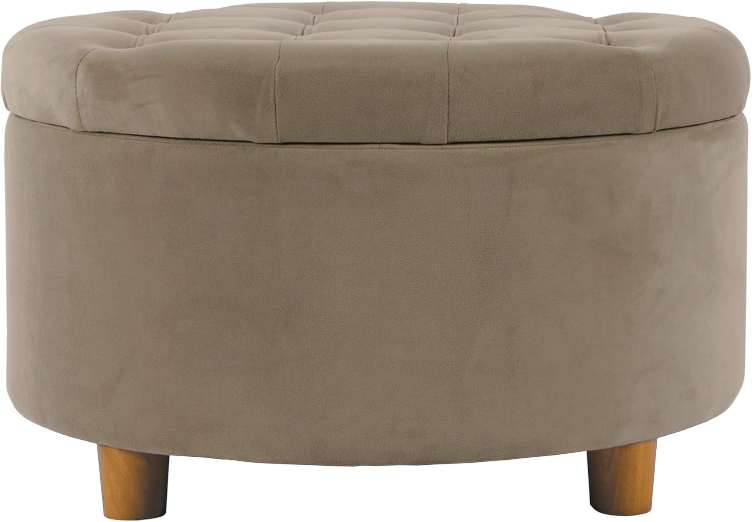 Homepop Home Decor | Button Tufted Velvet Round Storage Ottoman | Ottoman with Storage for Living Room & Bedroom, Fawn Velvet