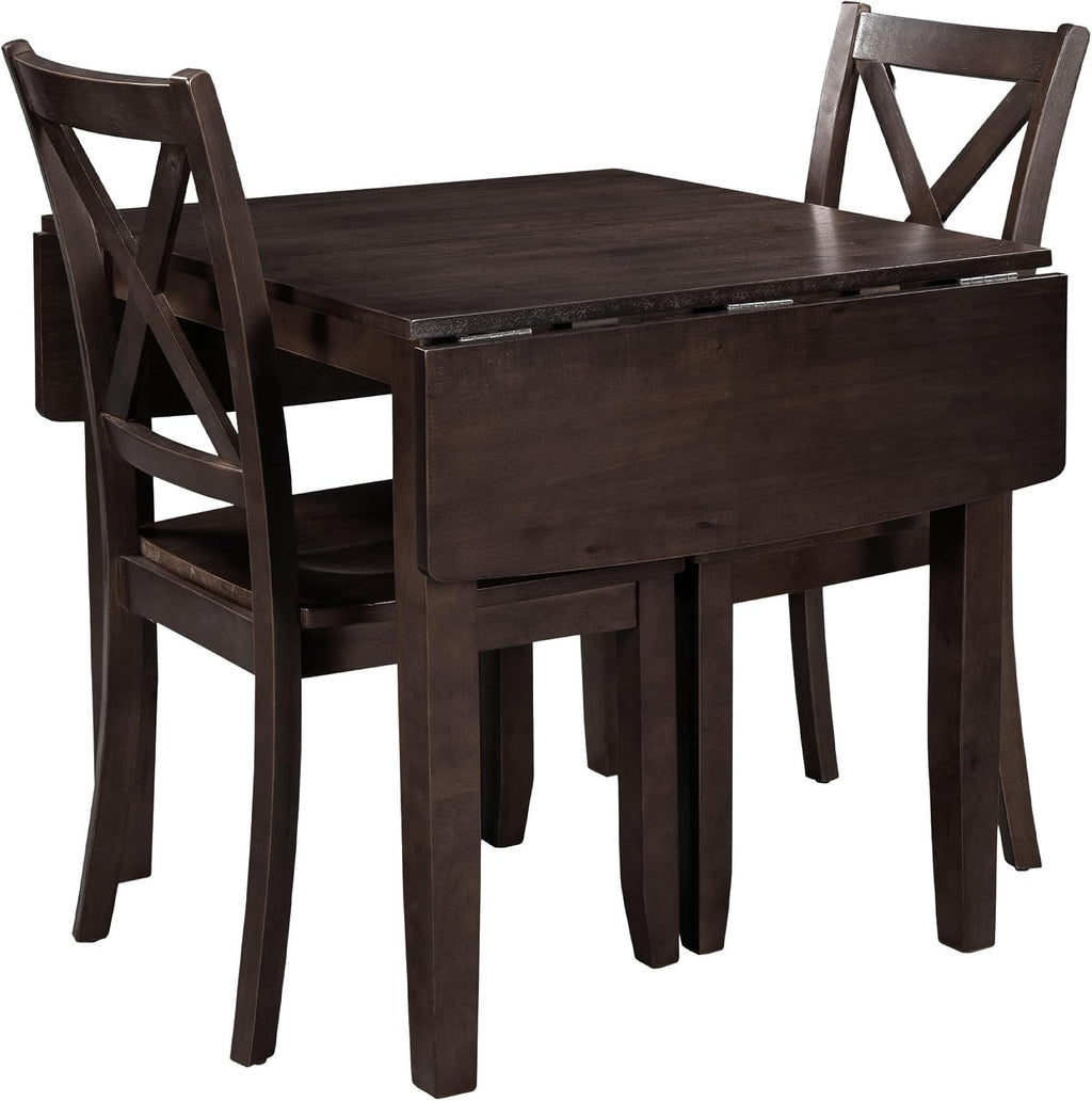 LUMISOL 3-Piece Drop Leaf Dining Table Set for 2, 3-Piece Extendable Bar Table Set with 2 Chairs for Small Spaces, Easy Assembly Home Furniture, Espresso