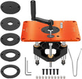 3-1/2' Router Lift System, Precision Router Table Lift for 3-1/2' Diameter Motor, 9-1/4'' x 11-3/4'' Plate 5-Piece Insert Ring Kit Compatible with Bosch, Kreg, Skil, Porter, DeWalt, Craftsman, Ridgid