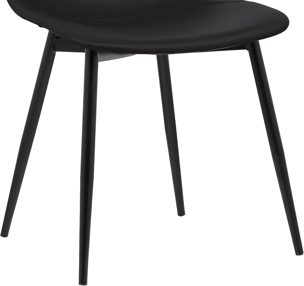 Armen Living Monte Mid Century Modern Dining Accent Chair for Table Kitchen Desk Vanity in Black Faux Leather with Black Metal Legs