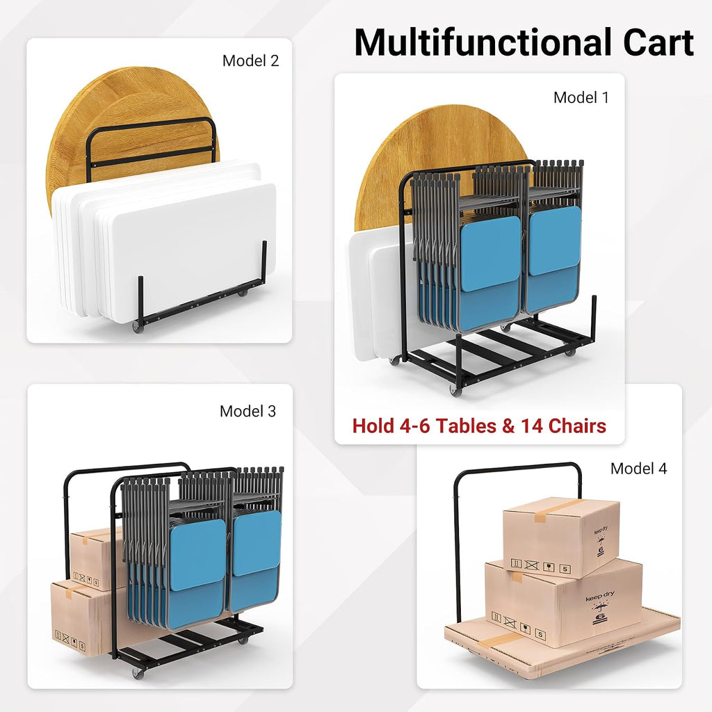 Updated Folding Table and Chair Rack Cart (Holds 10-16 Chairs & 4-8 Tables), Powder Coated, Perfect for Party, Hotel, Factory, Warehouse, 44.3' L x 31.4' W x 48' H