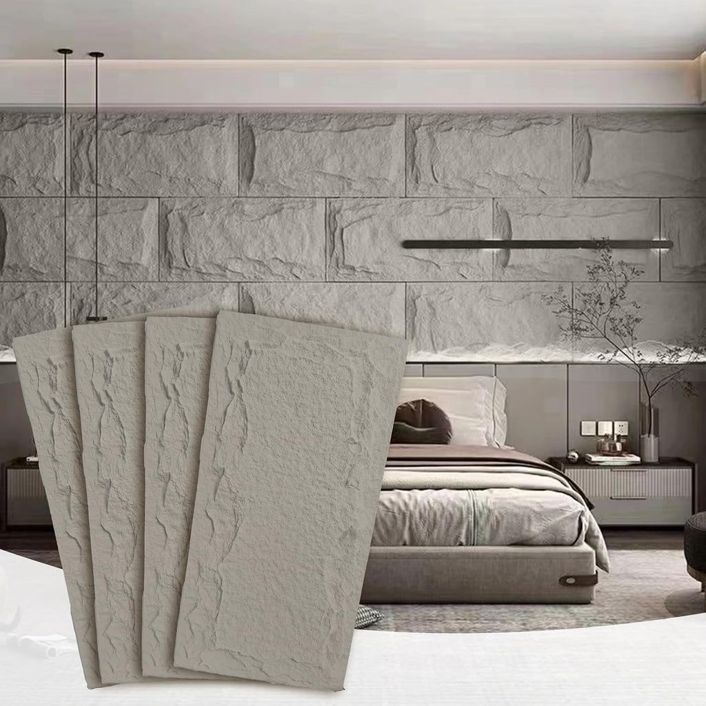 Stone 3D Wall Panels,4-Pack PU Wall Panels, 23.6'*47.2' Wall Paneling for Interior Wall Decor, Faux Stone Wall Panel for Accent Wall Decor, Sophisticated & Stylish 3D Wall Decor(Cement Grey)