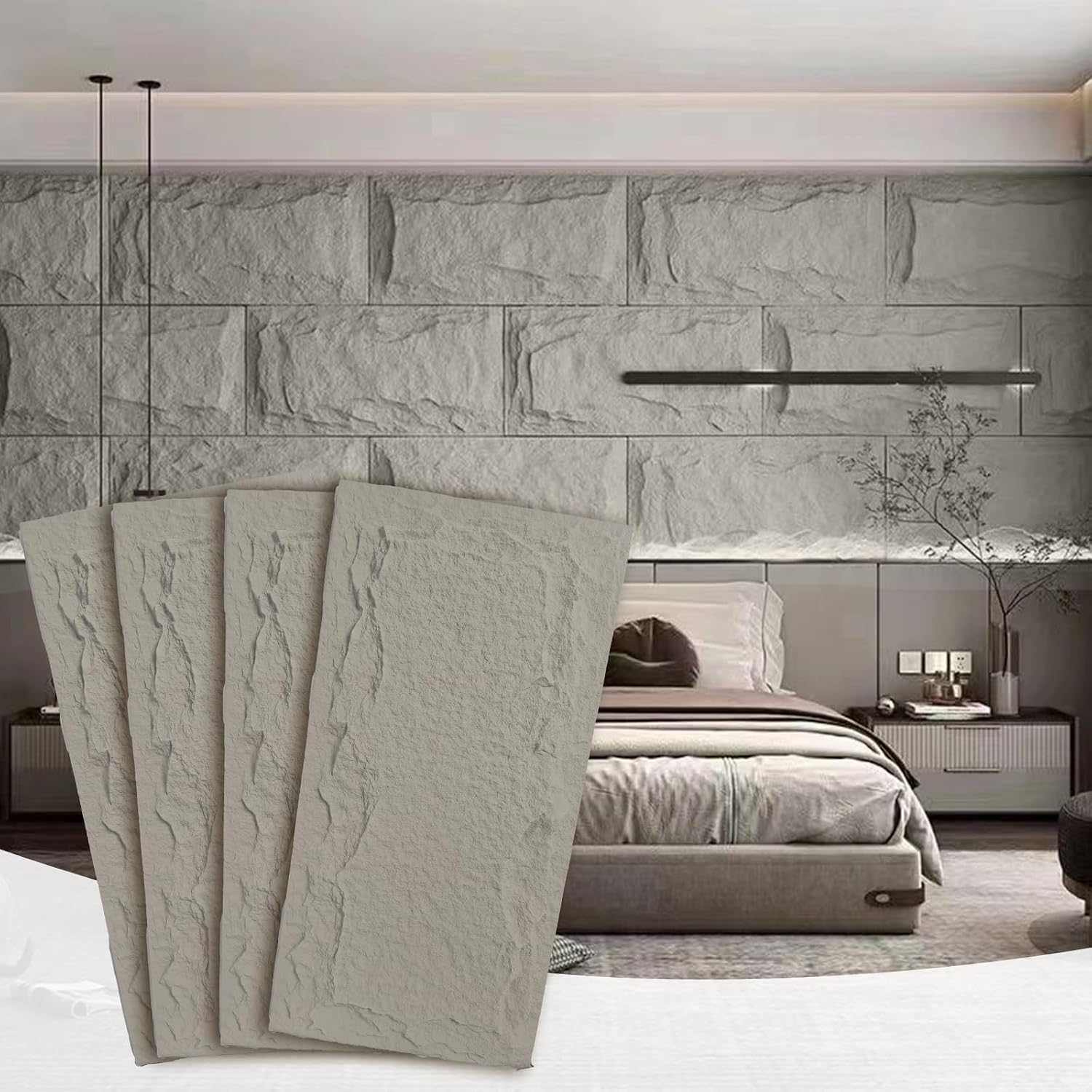 Stone 3D Wall Panels,4-Pack PU Wall Panels, 23.6'*47.2' Wall Paneling for Interior Wall Decor, Faux Stone Wall Panel for Accent Wall Decor, Sophisticated & Stylish 3D Wall Decor(Cement Grey)