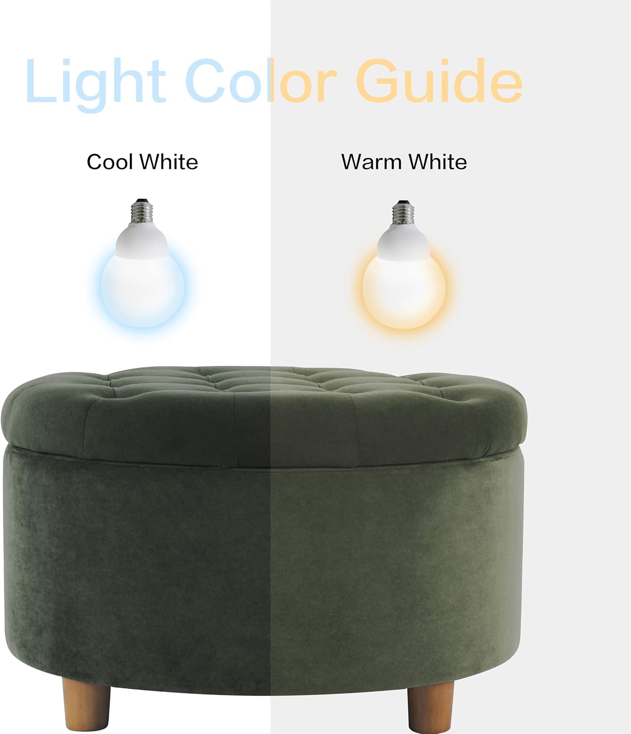 HomePop Home Decor | Large Button Tufted Velvet Round Storage Ottoman | Ottoman with Storage for Living Room & Bedroom, Loden Green Velvet, 28'