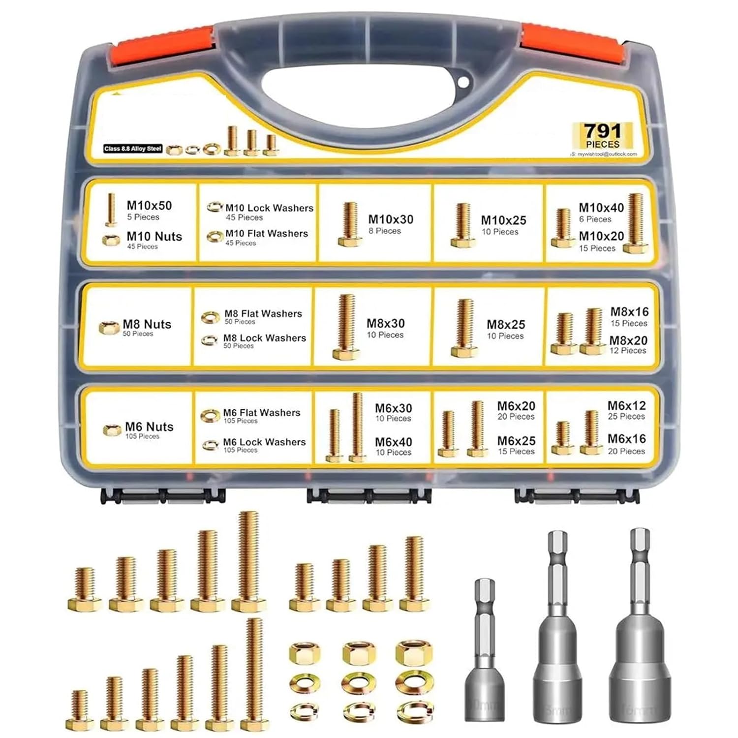 Nut & Bolt Sets 791Pcs Heavy Duty Grade 8. Alloy Steel Metric Bolt Nut Assortment Kit