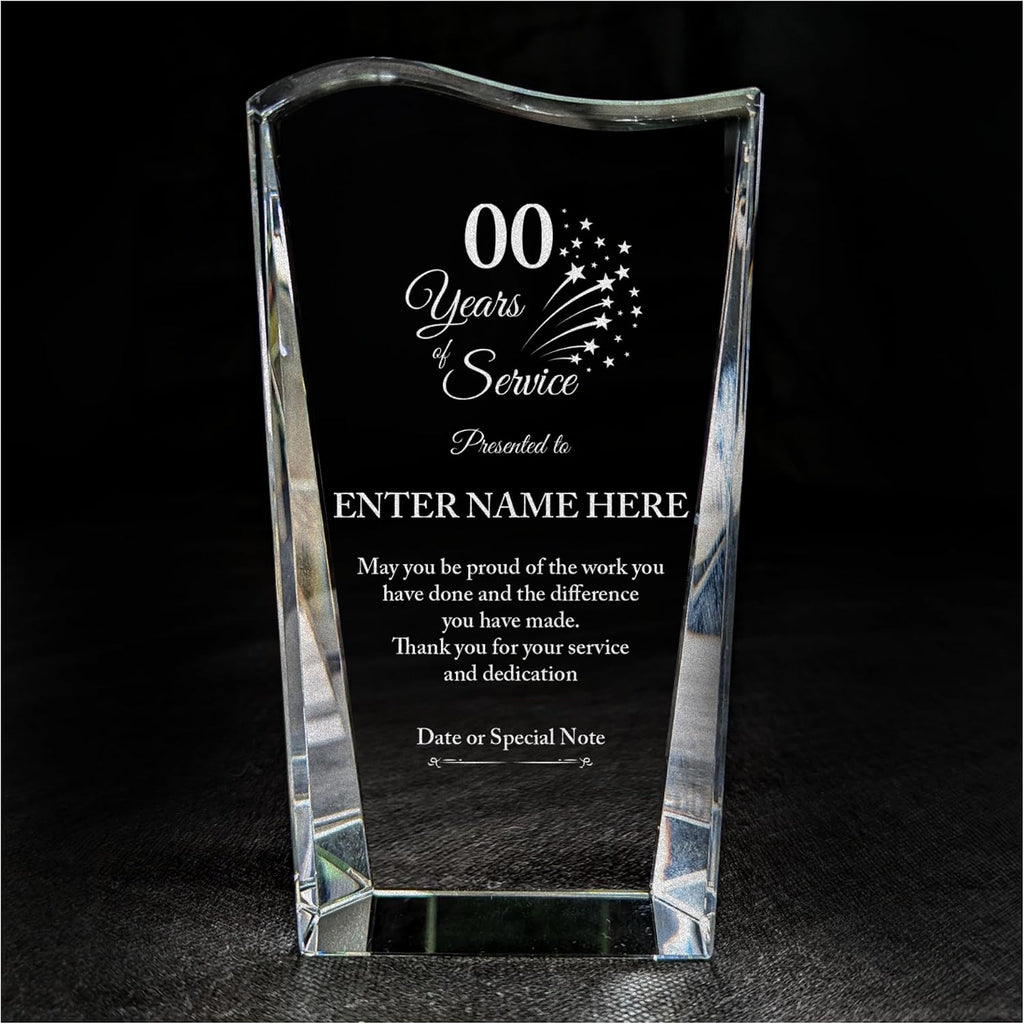 Personalized Acrylic Retirement Gifts For Men and Women, Laser Engraved Custom Trophy for Service Recognition, Years Of Service Retirement Trophy Award for Boss, Employee, Teacher (Crystal Facet Wave)