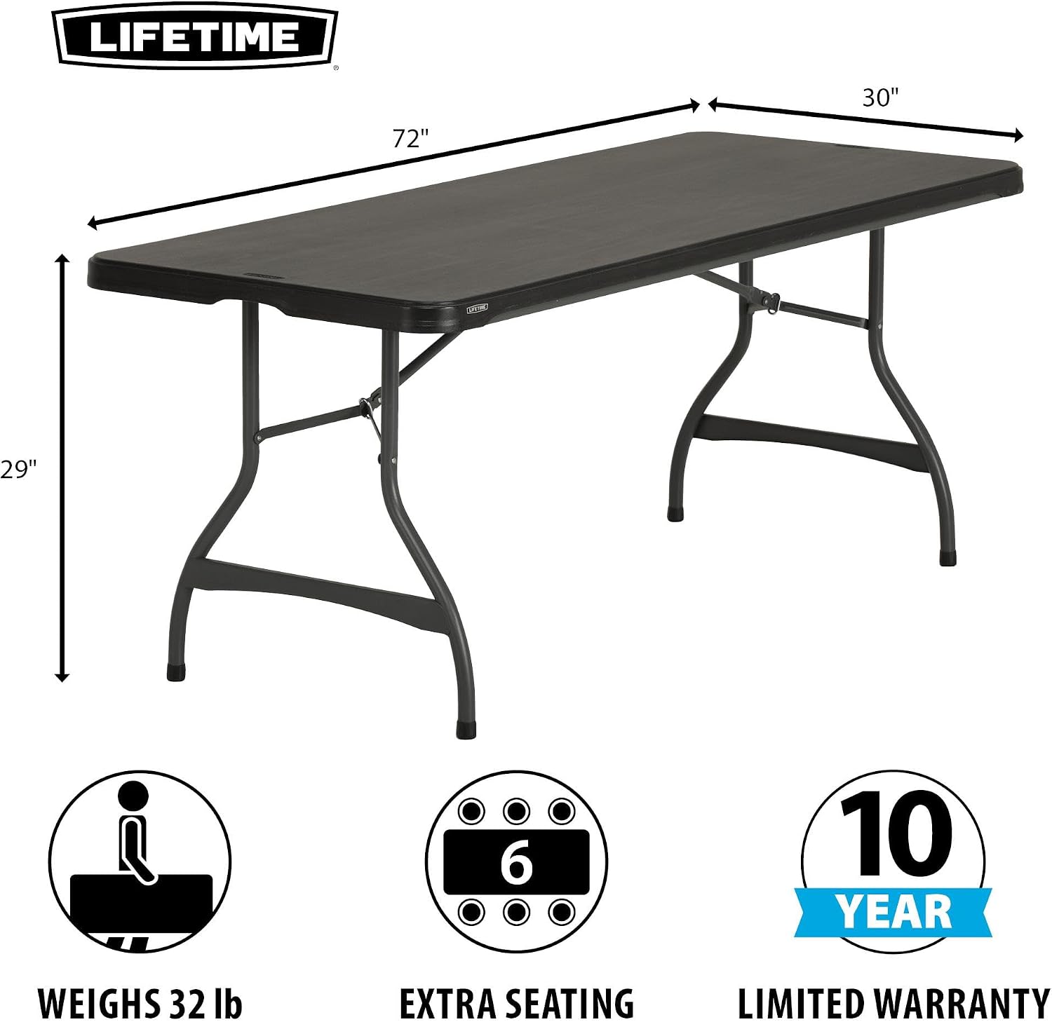 Lifetime 6-Foot Nesting Folding Table, Commercial, Black